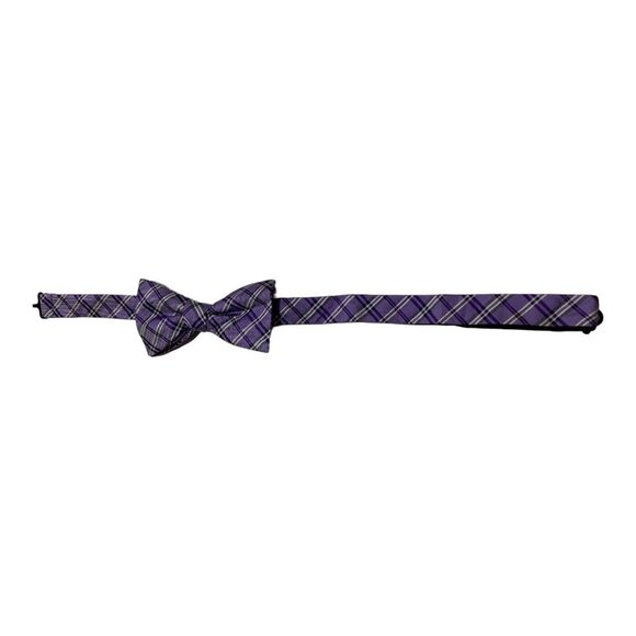 BOULEVARD CLUB Purple Plaids & Checks Silk Bow Tie  2.5" EC - Picture 5 of 5
